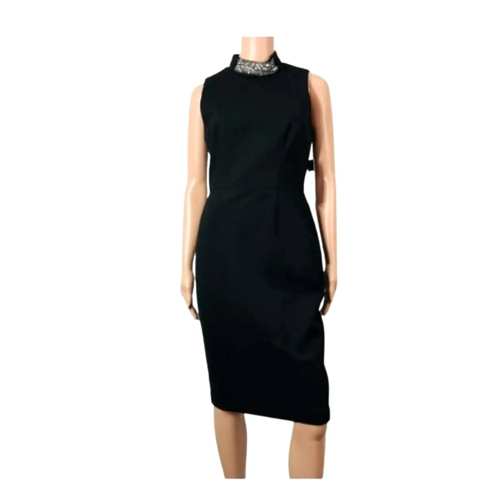 NWT David Meister Rhinestone Choker Black Sheath Dress, Size 2